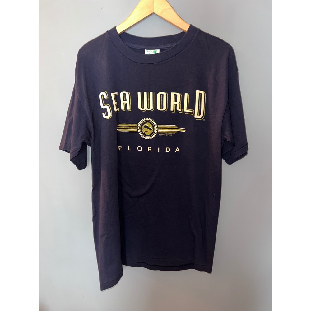 Vintage Sea World Florida T Shirt Navy Blue Cotton Express Made in USA Large